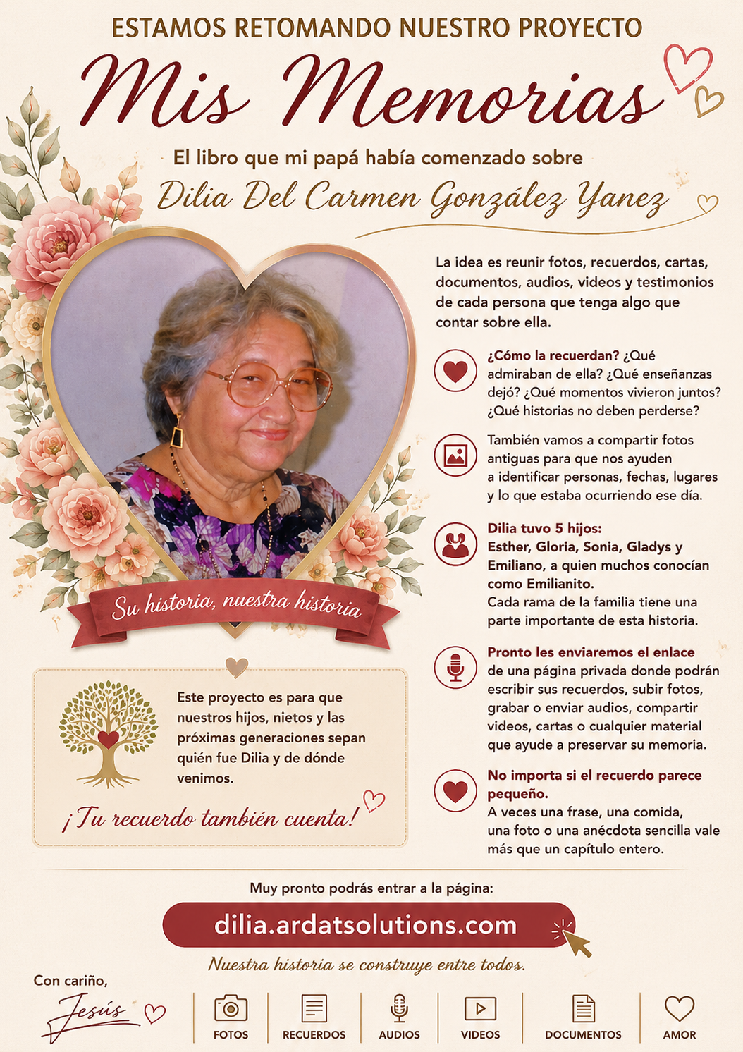 Invitación al proyecto Mis Memorias de Dilia Del Carmen González Yanez
